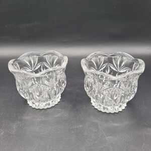Set Of 2 Clear Heavy Pressed Glass Petal Shaped Votives Candleholders